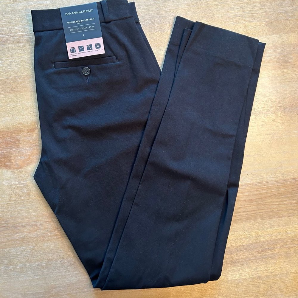 NWT Banana Republic Black Logan Trouser-Fit Washable Bi-Stretch Pant Pants sz 4